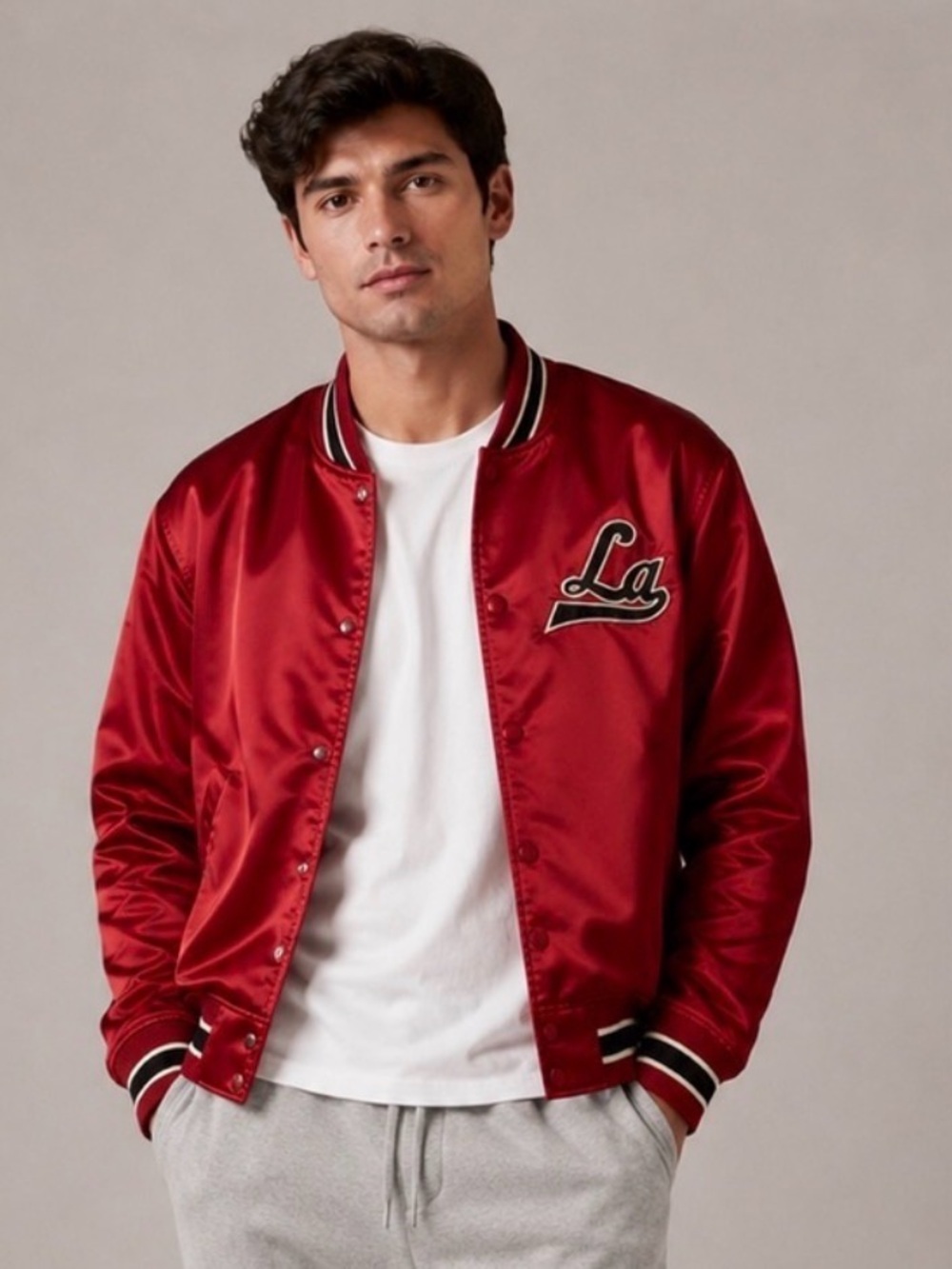 H & M Satin La Brea Men's Varsity/ Bomber Red Jacket size L